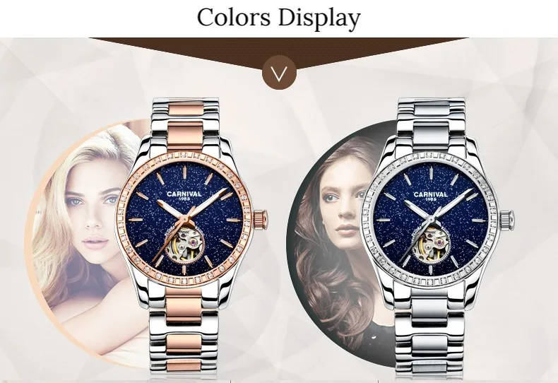 Модные турбийон женские часы лучший бренд класса люкс карнавал автоматические часы женские бриллианты круг световой скелет часы женские