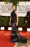 Uma Thurman 71st Golden Globe Awards Elegant Mermaid High Collar Black Lace Celebrity Dresses 2014 Red Carpet Evening Gowns
