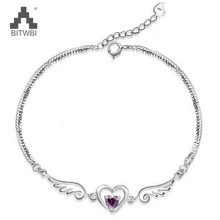 Прямая 925 стерлингового серебра Крылья ангела Подвески браслет браслеты с сердечками для женщин циркониевые браслеты и браслеты ювелирные изделия Femme