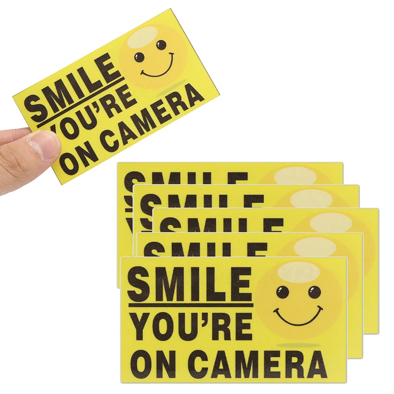 5Pcs/lots 9x5cm Vinyl Smile You're On Camera Video Alarm Safety Stickers Signs Decal