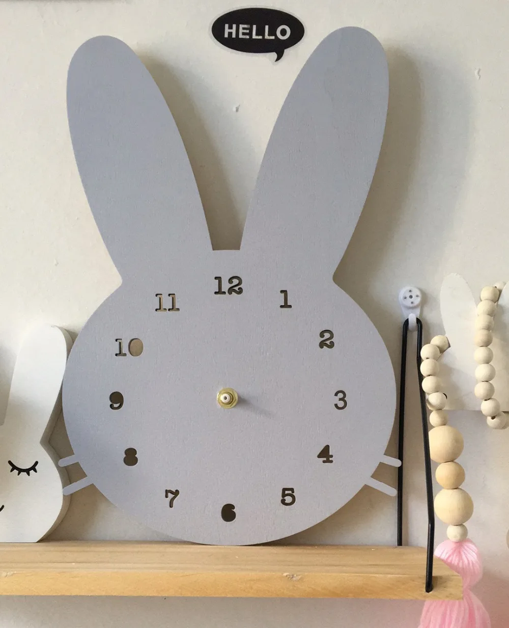 Nordic Kids Room Decor Rabbit Bunny Clock Wall Hanging Room Decoration Scandinaivan Style Kids Decor Nordic Nursery Decoration