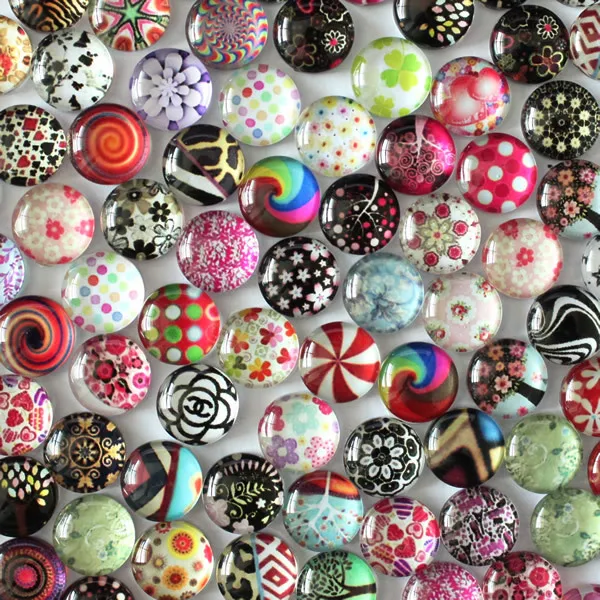 Cabochons Ronds en Verre avec Motifs Aléatoires Mixtes, 8mm, 10mm, 12mm, 14mm, 16mm, 18mm, 20mm, Photo à Dos pio, Pendentif Camée avant, K02711