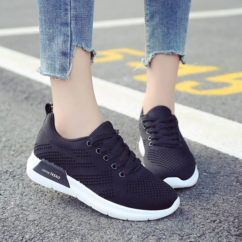 Style Mesh Noir Mode Top Courir Chaussures rouge De Femme rose Air Femmes Respirant gris Voyage Plein Plat Baskets Sport Solide Haute qZ1Tt