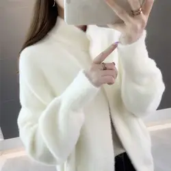 Женские повседневное кардиган пальто свободного кроя 2019 Вязание Верхняя одежда имитация норки свитер