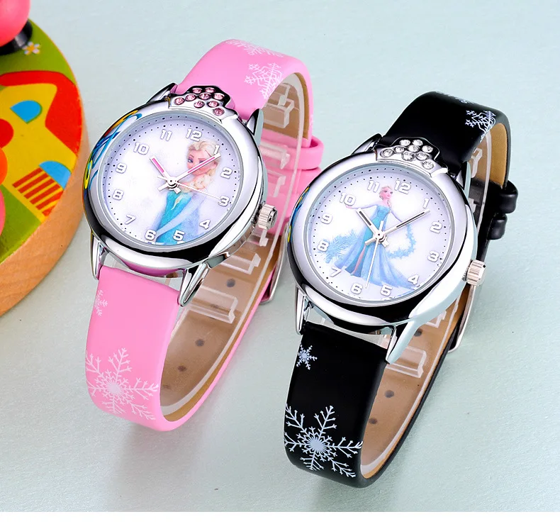 New relojes Cartoon Children Watch Fashion Cute Princess Watches For Kids Student Leather quartz Watch Girl relogio feminino