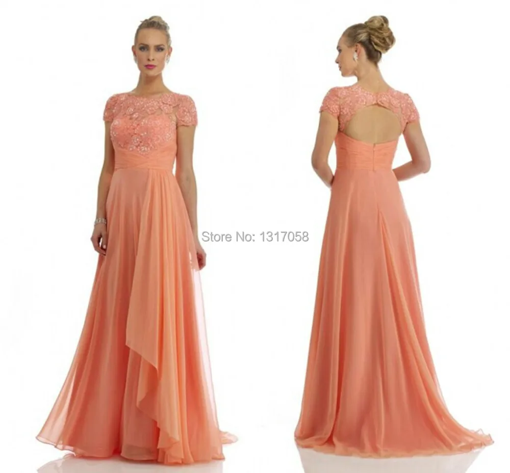 Elegant Scoop Neck Lique Income Beaded Lace Chiffon Long Peach Elegant Scoop Neck Lique Income Beaded Lace Chiffon Long Peach Modest Plus Size Mother Of The Bride Dresses 2017 New In From