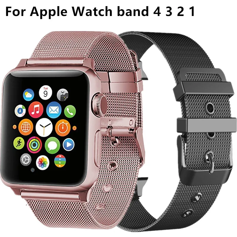 Миланская петля ремешок для Apple Watch Band 4 40 мм 44 металлическая пряжка браслет из
