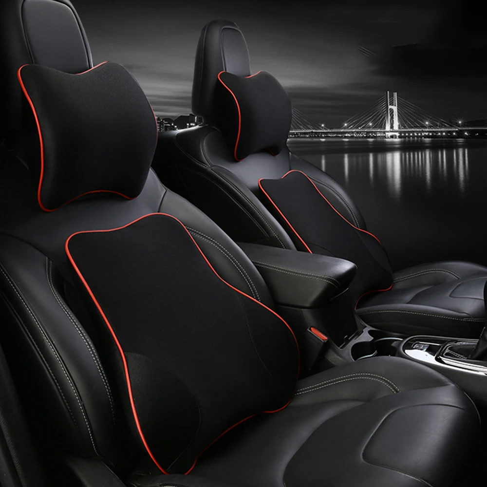 Car Seat Headrest Lumbar Cushion Kit Neck Support Memory Back Brace