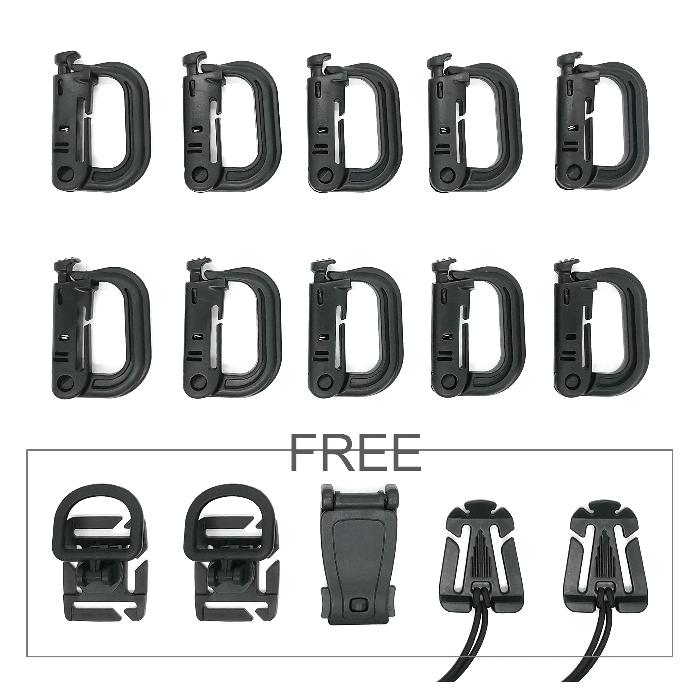 

10+5 Pack D-Ring Grimlock Locking Tactical Bag Clip Accessories for Molle Webbing