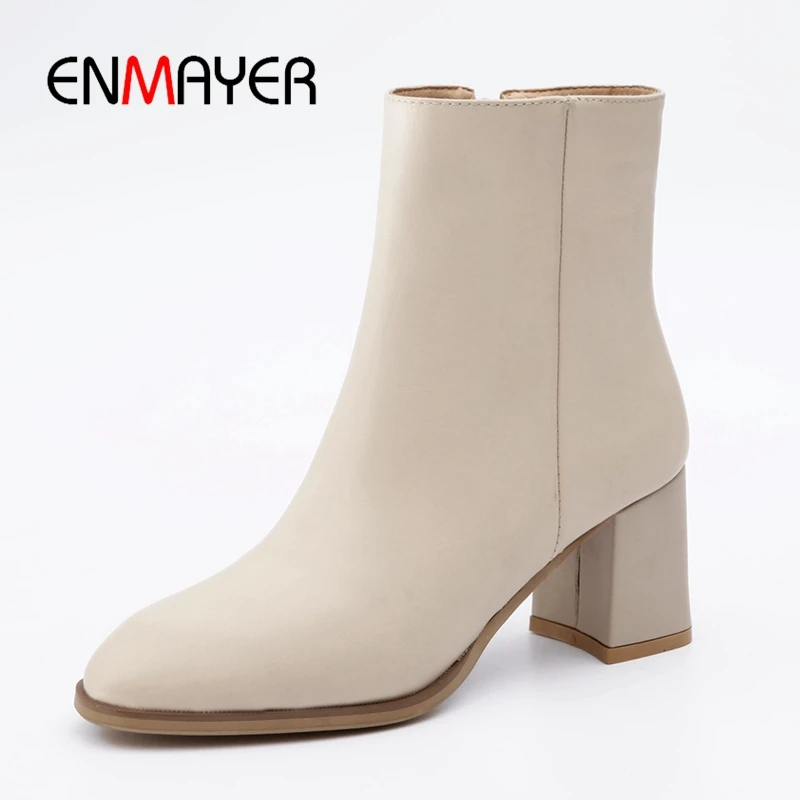 

ENMAYER Pointed Toe Basic Zip Thin Heels botas mujer zapatos de mujer winter boots women boots Size 34-39 ZYL1802