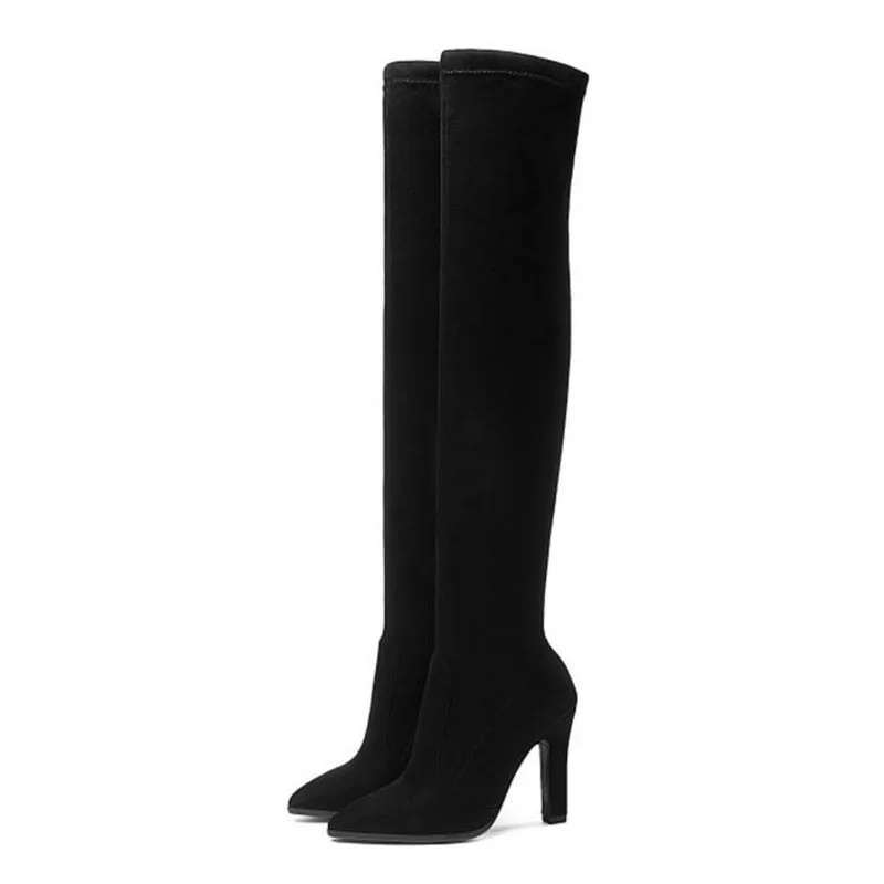 RIZABINA Autumn Winter Women Boots Long Stretch Slim Thigh High Boots Fashion Over The Knee Boots High Heels Shoes Size 34-43