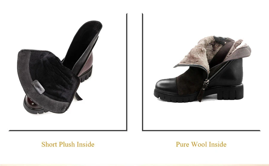 ISNOM/ботильоны из натуральной кожи; ботинки на молнии с натуральным мехом; женская обувь; модная зимняя обувь с шерстяной подкладкой на толстой резиновой подошве;