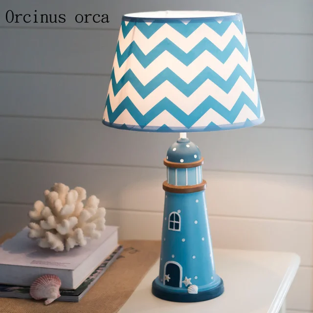 Mediterranean Blue lighthouse table lamp children's room boy bedroom