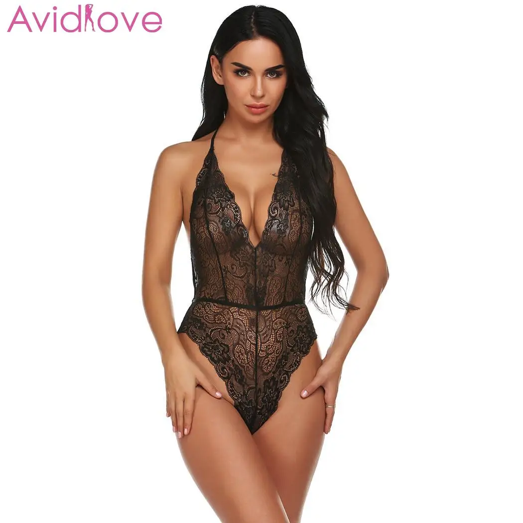 black Avidlove женское Сетчатое прозрачное сексуальное с открытой спиной, ночное белье, летнее кружевное белье в цветочек, пижамы, боди - Цвет: black