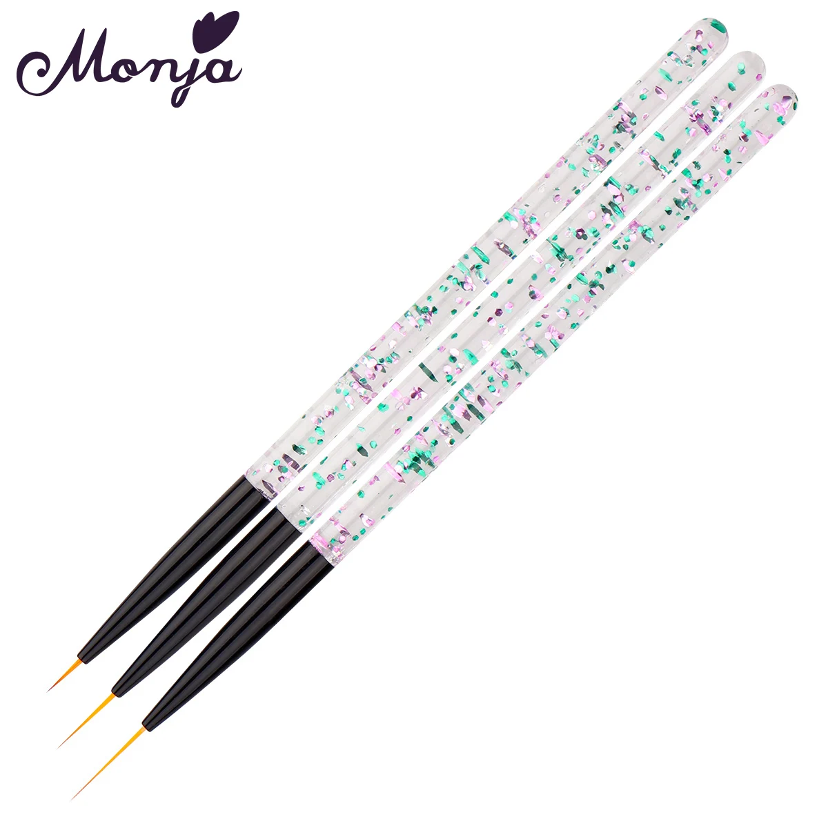 

Monja 3 Pcs/Set Sequins Handle Nail Art French Liner Lines Stripes Painting Brush Pattern Design Drawing Pen Manicure Tools