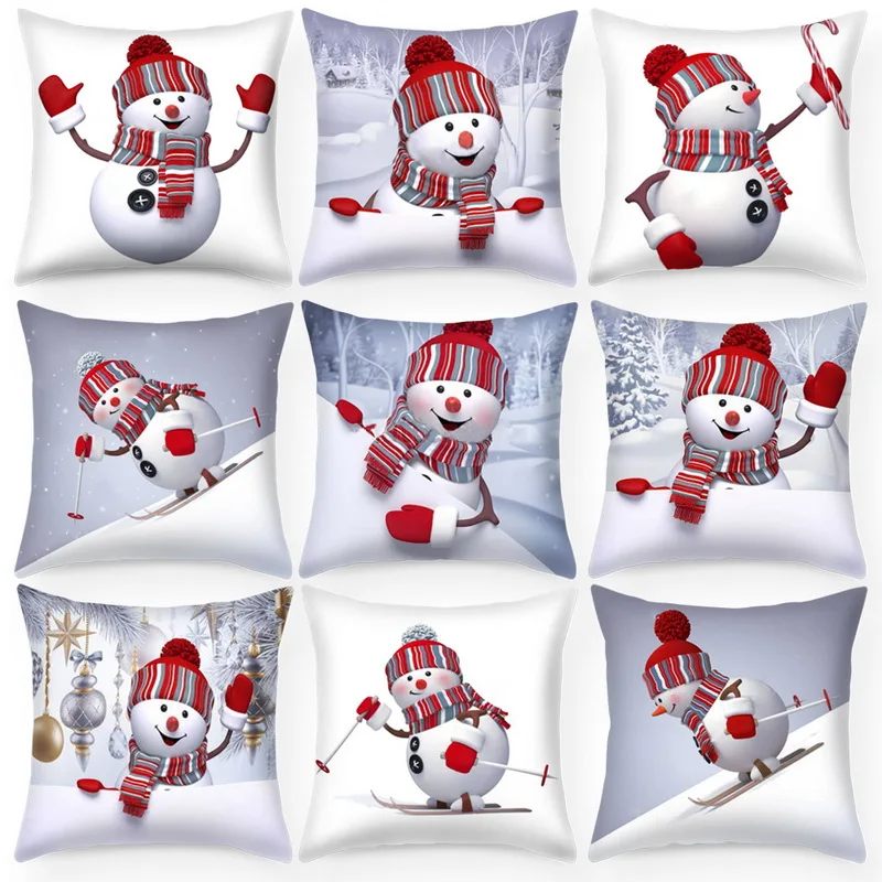 

Merry Christmas Snowman Cushion Cover Xmas Style Cushion Cover Snowman Home Decorative Pillows Cover Pillowcase 27
