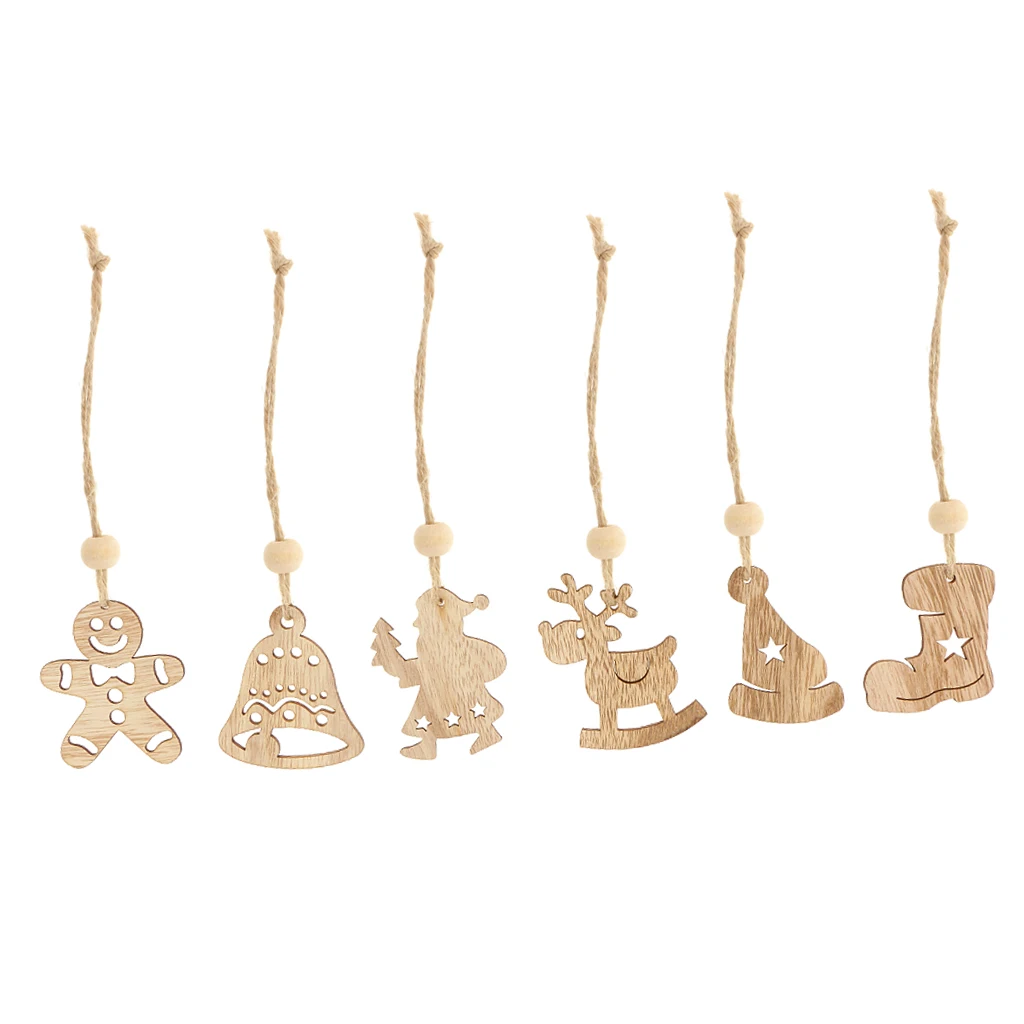 

6 Pieces Christmas Hanging Ornaments Christmas Decoration Wooden 6 Design Crafts Embellishments Christmas Tree Decorations