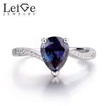 

Leige Jewelry Pear Shaped Engagement Rings for Women Lab Alexandrite Promise Ring Sterling Silver 925 Fine Jewelry Pear Gemstone