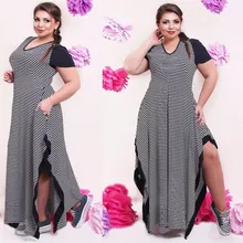 Женское платье большого размера 6XL, женское летнее Повседневное платье в черно-белую полоску с разрезом размера плюс, женская одежда 6xl