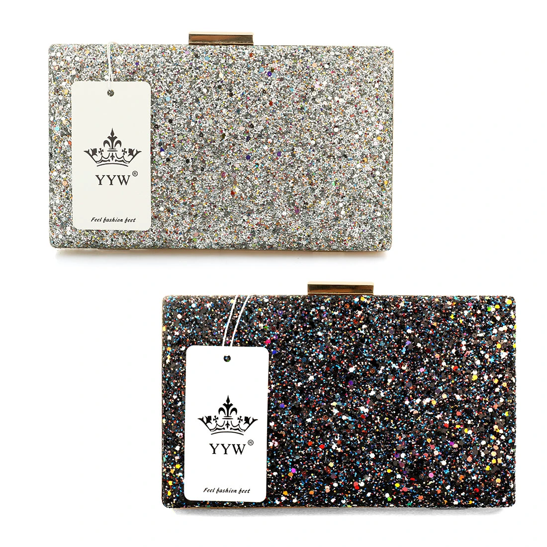 silver glitter clutch