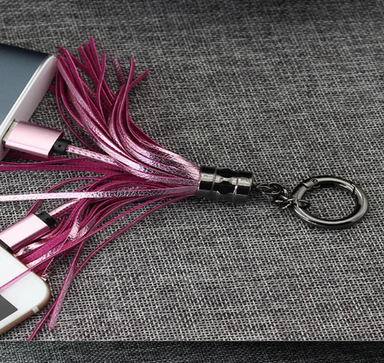 Модный брелок для ключей с кисточкой Micro USB кабель для Android для iPh 6 7 8 Быстрая зарядка и синхронизация данных кабель для huawei 2.0A