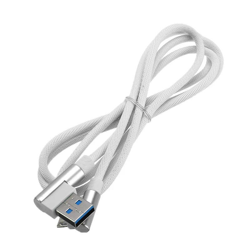 1 м быстрое зарядное устройство кабель для передачи данных Micro USB кабель 90 градусов локоть нейлоновый Плетеный для samsung/xiaomi/LG Micro USB кабель - Цвет: Белый
