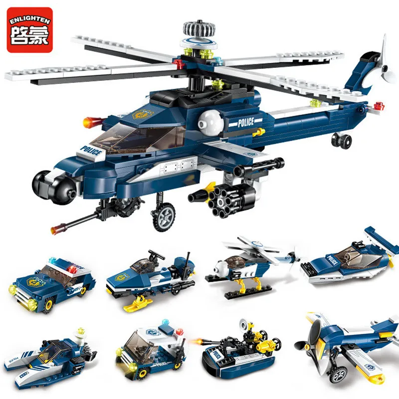 

ENLIGHTEN 380Pcs Mecha Helicopter Police Truck Juguetes Model Bricks Gunship Transformed Robot Building Blocks LegoINGLs Toys