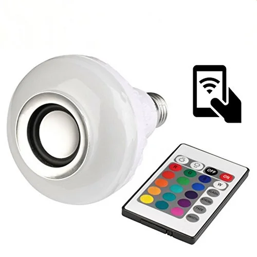 LED Light Bulb with Integrated Bluetooth Speaker, 6W E27 RGB Changing Lamp Wireless Stereo Audio with 24 Keys Remote Control