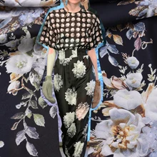 Модные черные Лили высокая-конец пользовательские цифровой струйной печати ткани шелковые платья ткань DIY