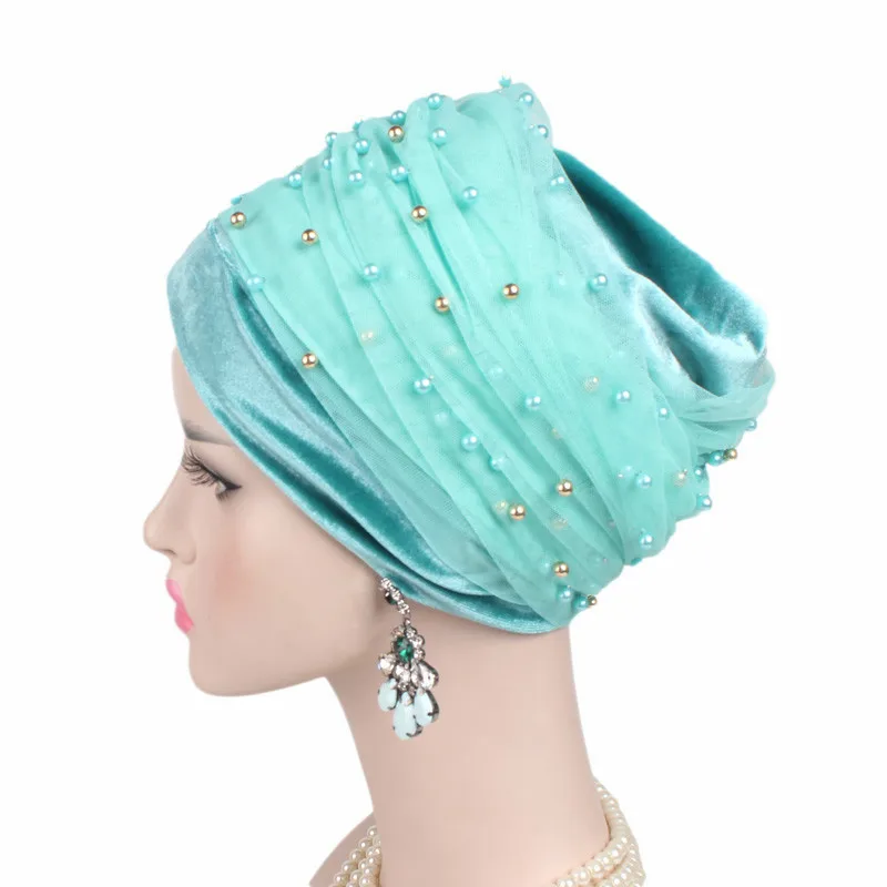 New Women Velvet Beading Scarf Hat Muslim Women Hijabs Turban Hats Indian Caps Wrap Cap long head scarf headscarf hats