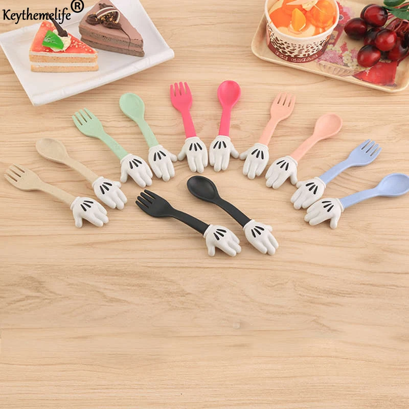 

2pcs/set Dinnerware Kit Cartoon Spoon Fork Tableware Dining Tool Healthy Material Wheat Straw Cutlery Kid Gift 7B
