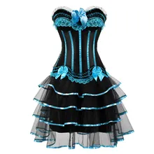Plus Size Corsets Dress Lolita Style Costumes Vintage Striped Floral Lace Up Corset Bustier For Women lace up striped dress