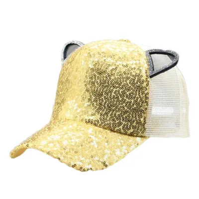 Детская Подарочная летняя сетчатая Кепка для девочек светящиеся уши с блестками детская бейсбольная кепка Солнцезащитная Бейсболка Snapback шляпа для родителей и детей