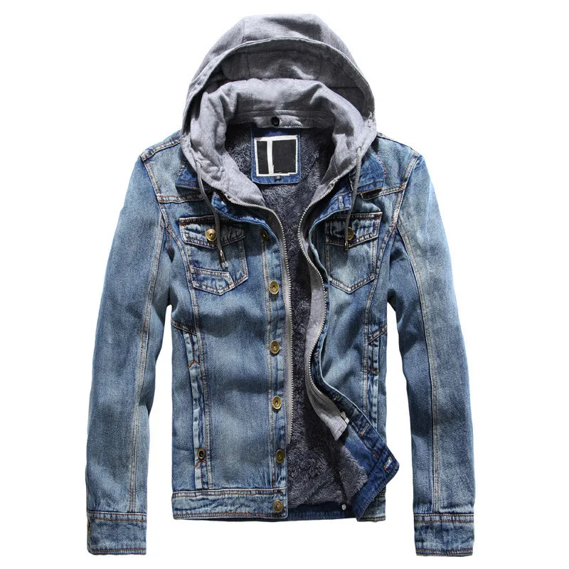 MORUANCLE Fashion Mens Warm Denim Jackets With Hood Fleece Lined Jeans ...