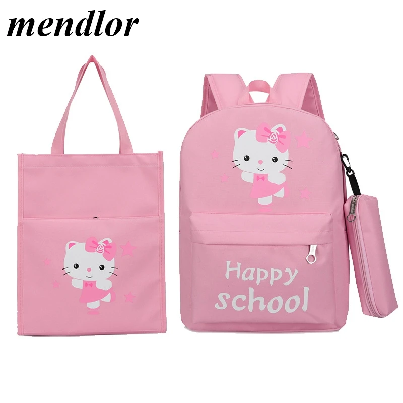 

Cartoon cute cat print student canvas school backpack 3pcs/set kids backpacks school bags Pencil case handbag mochila escolar
