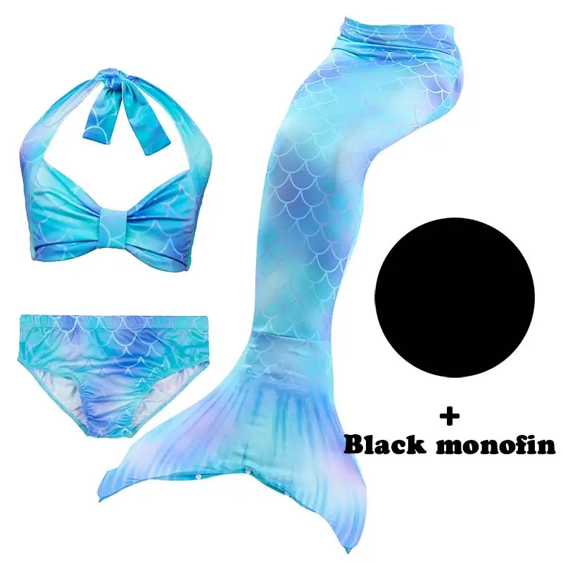 

2019 Ariel Little Mermaid Tails With Black Monofin for Swimming Cosplay Costume Girls Swimsuit Kids Children Swimmable Monofin