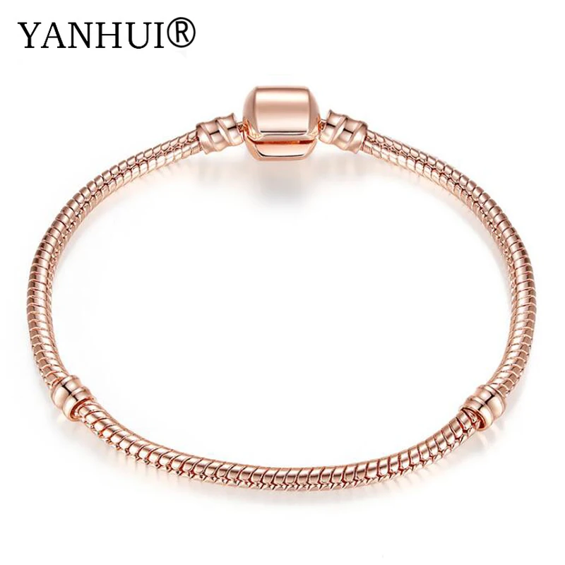 

YANHUI Fashion Rose Gold Color Snake Chain Bracelets DIY Bracelet Jewelry For Women Long 16CM-23CM 8 Size Choice HB006