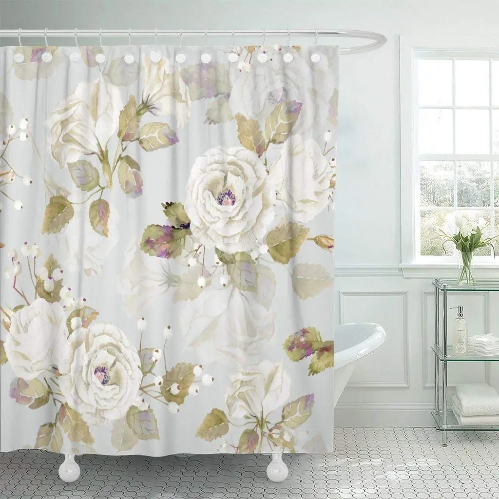 

Shower Curtain Watercolor White Roses Flowers Vintage The Valentine's Day Birthday Mother's and So Bathroom