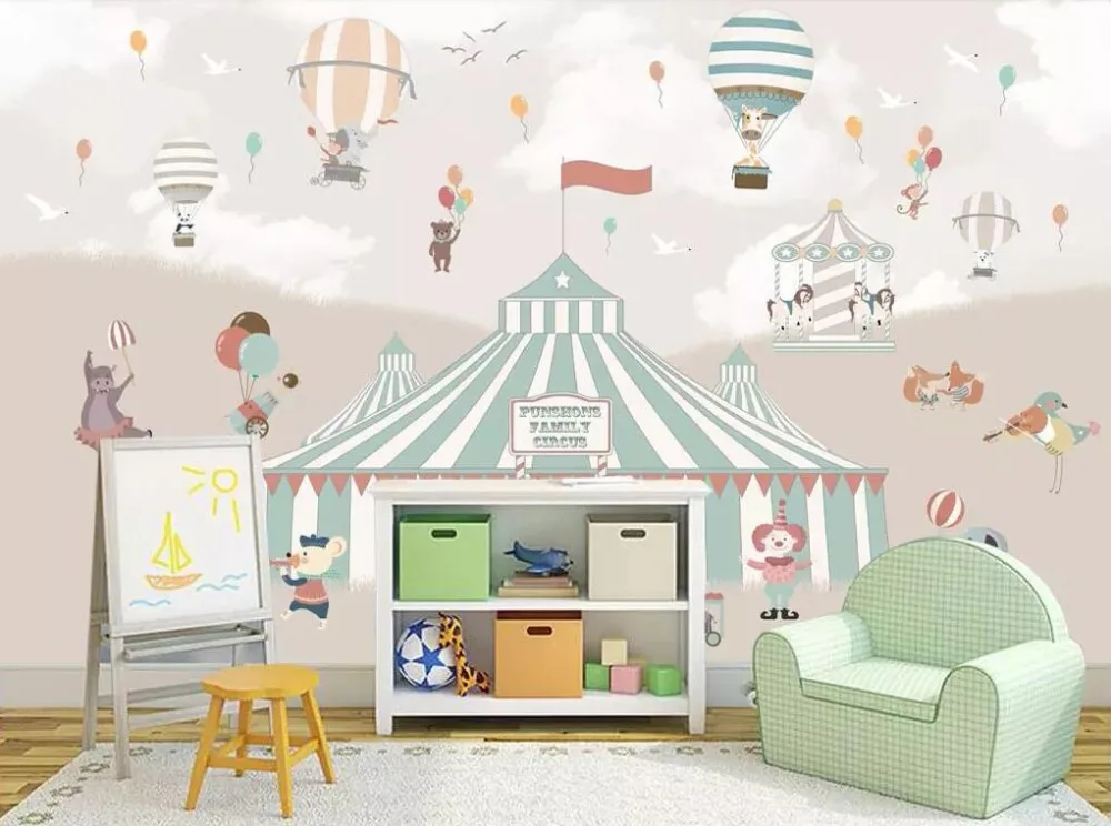 Настенные обои от beibehang мультфильм горячий воздушный шар цирк фон детская комната мальчик девочка спальня фон Фреска 3d обои