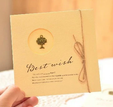 

200pcs new zakka vintage wedding invitation cards birthday thank gift greeting card with metal charm