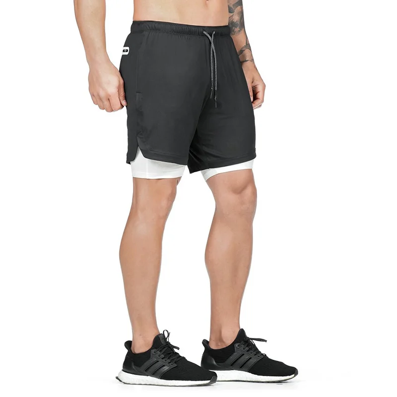 Quick Drying Running Shorts Men's 2 in 1 Security Pocket Shorts Men Leisure Shorts Hips Hiden Zipper Pockets Built-in Pockets