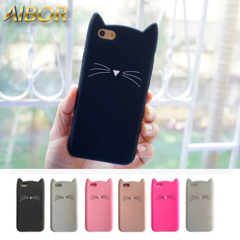 3D Cat For iPhone 7 Case Cute Cartoon Animal Beard Cat Ear Phone Case For iPhone X XS MAX XR 4S 5S SE 6 6S 7 8 Plus Silicon Soft