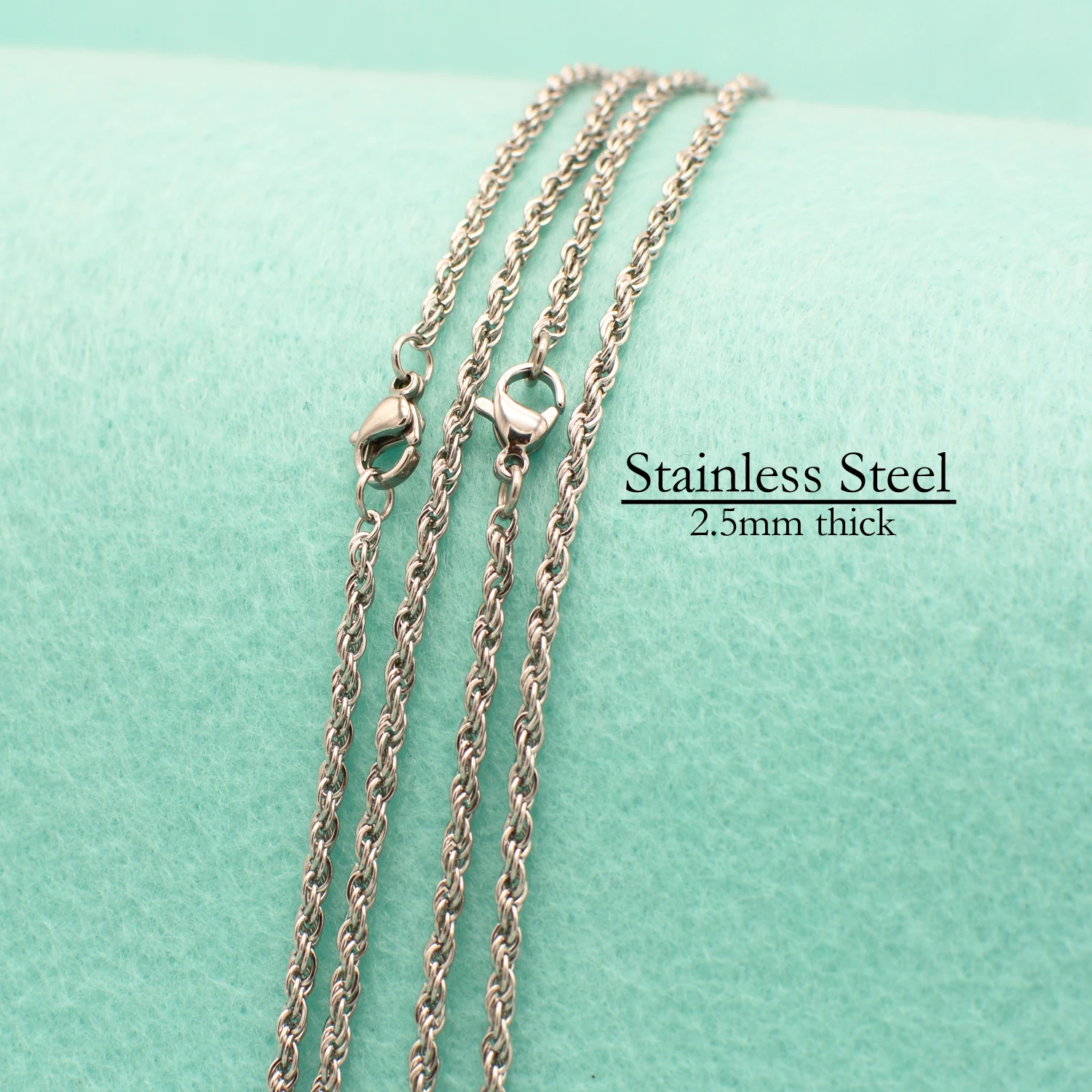 50 pcs- Stainless Steel Chain Necklace, 2.5mm Rope Chain Necklace, Stainless Steel Necklace Chain, Stainless Steel Rope Chain