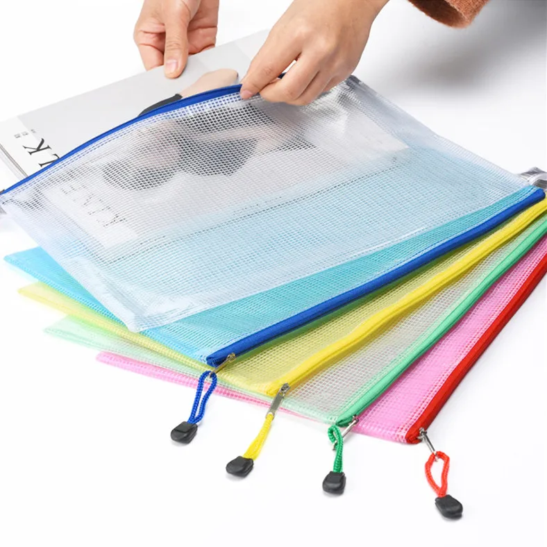 

Transparent Plastic A4 Grid File Folder Business Document Organizer Zipper Bag Office School Pencil Storage Bags Stationery