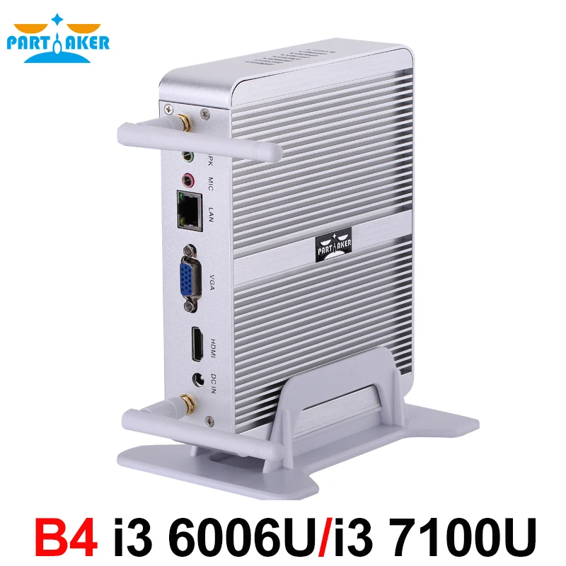 Дешевый Причастником безвентиляторный NUC Core i3 6006U i3 7100U DDR3L памяти Mini PC Linux Windows 10 Графика HD 620 520 4 К HTPC HDMI VGA компьютер