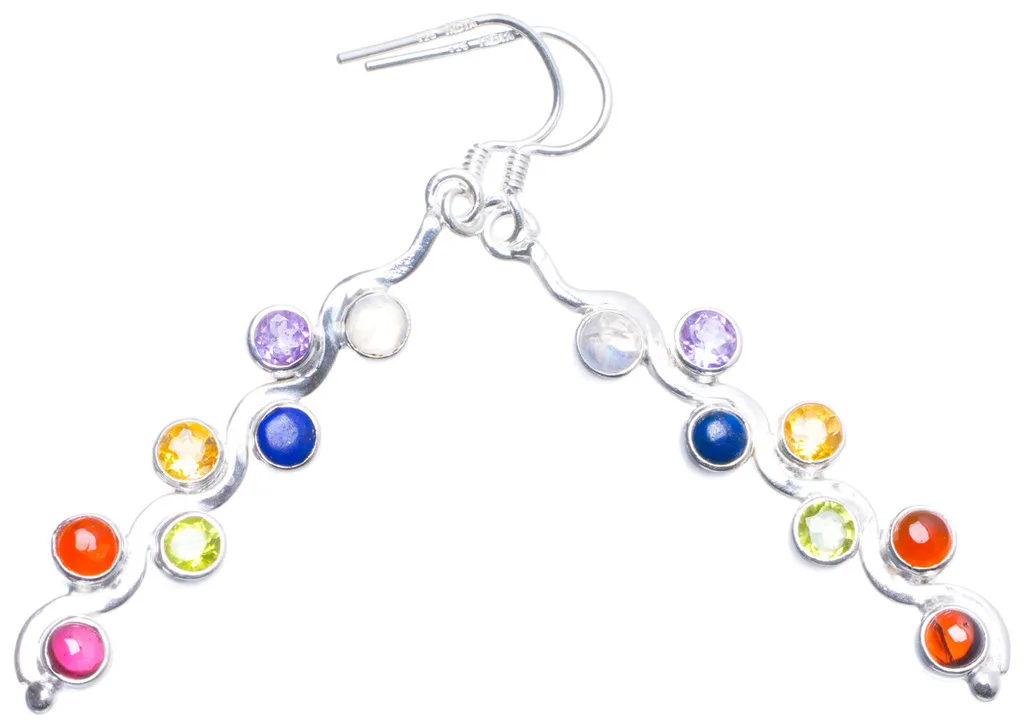 

Moonstone,Amethyst,Iolite,Citrine,Peridot and Carnelian 925 Sterling Silver Earrings 2.25" X4500