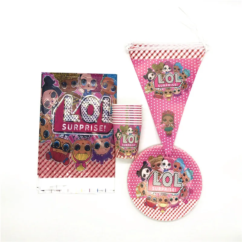 

61Pcs/31Pcs Surprise Dolls Theme Event Party Paper Banner Friend Girl Birthday Party 20Cup 20Plate 20Flag 1Tablecover Supply