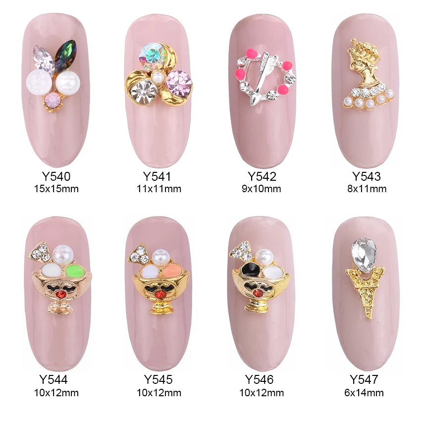 

10pcs Cute cup nail stone gems glitter crystal nails decorations new arrive gold 3d nail jewelry pedras para unha charm Y540~547