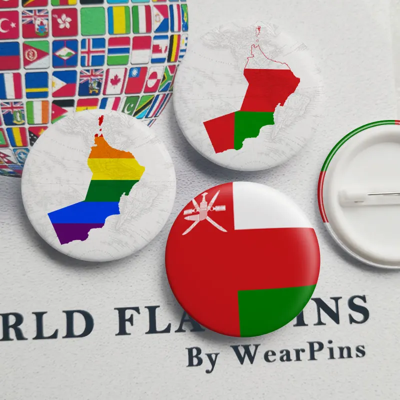 

Oman Flag Map Tin Button Pins LGBT Gay Rainbow Pride Tin Button Badges