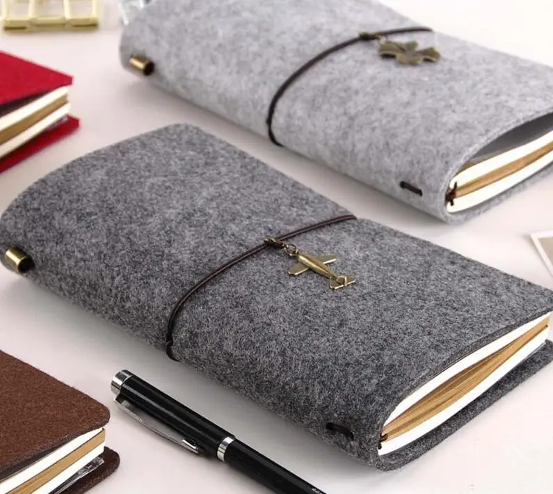 

High Quality Traveler Journal Notebook Personal Agenda Woolen Felt Fabric Multicolor Pocket Diary A5 Spiral Notepad Planner Gift